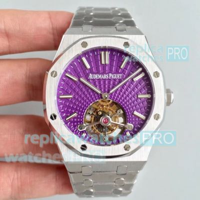 Swiss Clone Audemars Piguet Royal Oak Tourbillon Watch SS Purple Dial